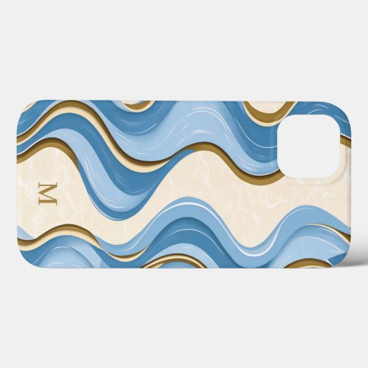 Oceanic Summer Waves Minimalistic With Initial  Case-Mate iPhoneケース (裏面 (横))