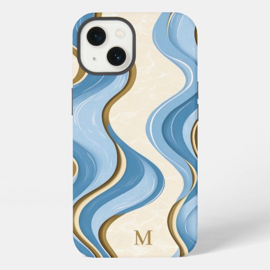 Oceanic Summer Waves Minimalistic With Initial iPhoneケース (裏面)
