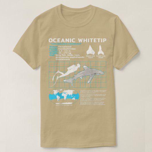Oceanic Whitetip Shark Fact Sheet  Tシャツ (デザイン正面)