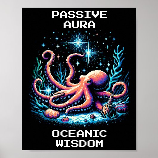 Oceanic Wisdom Aura Pixel Octopus Retro Gamer Styl ポスター (正面)