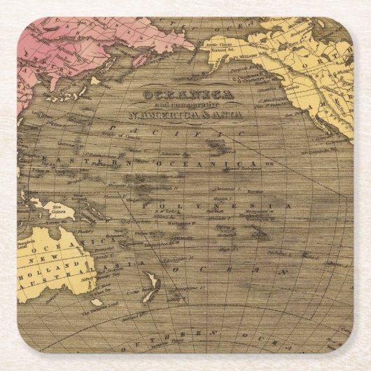 Oceanica手の着色された地図書の地図 スクエアペーパーコースター (正面)