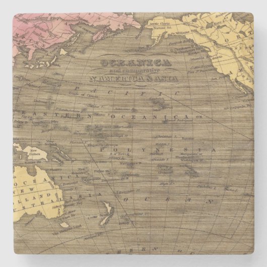 Oceanica手の着色された地図書の地図 ストーンコースター (正面)