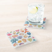 OceanModern Tropical Plant Print – Pink and Green  ガラスコースター (アングル)