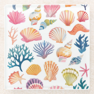 OceanModern Tropical Plant Print – Pink and Green  ガラスコースター