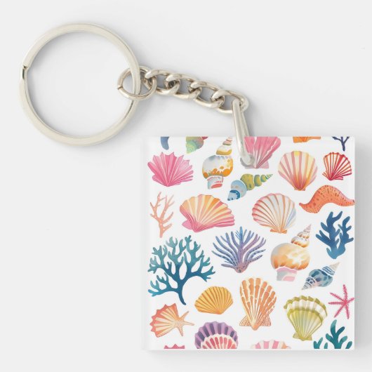 OceanModern Tropical Plant Print – Pink and Green  キーホルダー (正面)