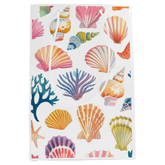 OceanModern Tropical Plant Print – Pink and Green ミディアムペーパーバッグ