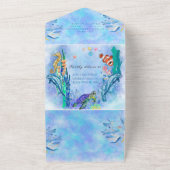 OceanSea動物の少年の赤ちゃんシャワーすべて1回で オールインワン招待状 (外側)