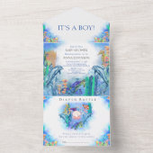 OceanSea動物の少年の赤ちゃんシャワーすべて1回で オールインワン招待状 (内側)
