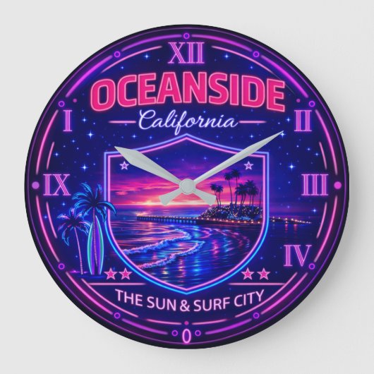 Oceanside California Beach Sunset ラージ壁時計 (正面)