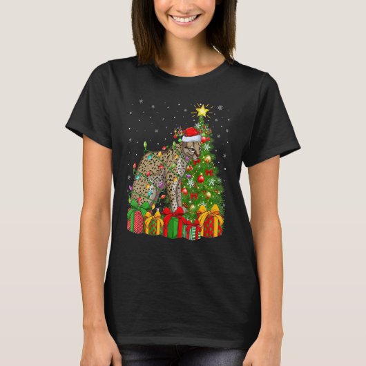 Ocelot   Xmas Holiday Santa Ocelot Christmas Tree Tシャツ (正面)