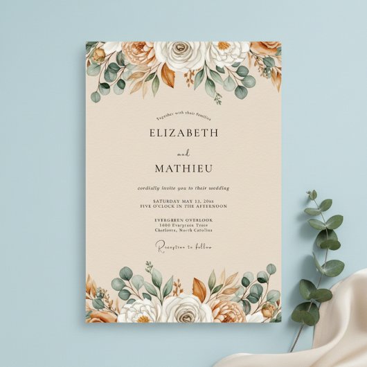 Ochre Autumnal Botanical Wedding 招待状