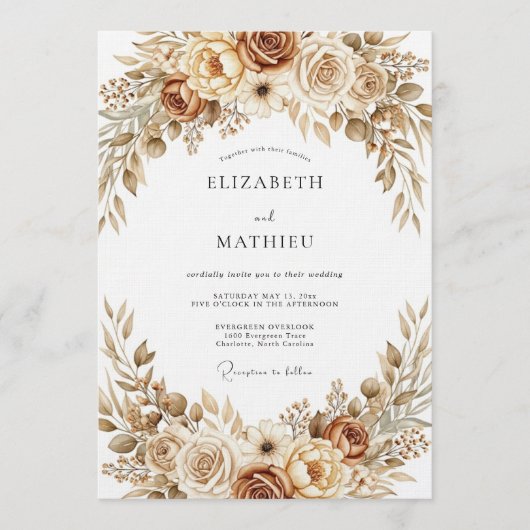 Ochre Earthy Botanical Wedding 招待状 (正面)