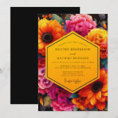 Ochre Floral Bloom Wedding 招待状 (正面/裏面)