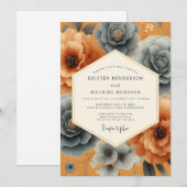 Ochre Floral Elegance Wedding 招待状 (正面/裏面)