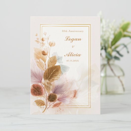 Ochre Pink Translucent Botanical Frame Wedding 招待状 (スタンド正面)