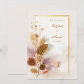 Ochre Pink Translucent Botanical Frame Wedding 招待状 (正面/裏面)