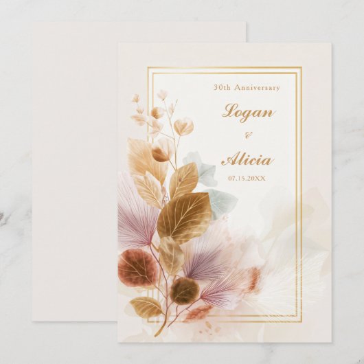 Ochre Pink Translucent Botanical Frame Wedding 招待状 (正面/裏面)