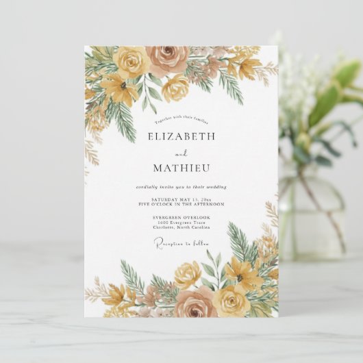 Ochre Rose Botanical Rustic Wedding 招待状 (スタンド正面)