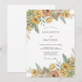 Ochre Rose Botanical Rustic Wedding 招待状 (正面/裏面)