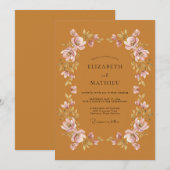 Ochre Warm Autumnal Floral Wedding 招待状 (正面/裏面)