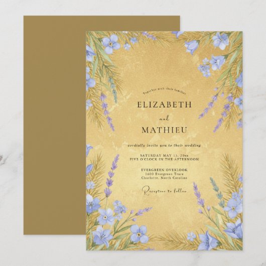 Ochre Yellow Rustic Meadow Wedding 招待状 (正面/裏面)