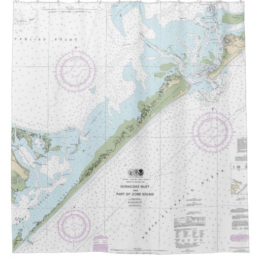 Ocracokeインレットとコアサウンドの一部 シャワーカーテン (正面)