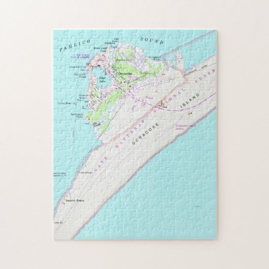 Ocracokeノースカロライナ(1948年)のヴィンテージの地図 ジグソーパズル (縦)