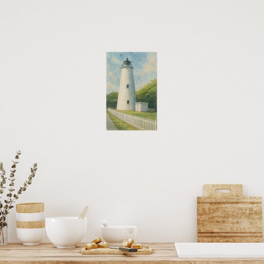Ocracoke Lighthouse Watercolor ポスター (キッチン)