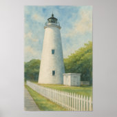 Ocracoke Lighthouse Watercolor ポスター (正面)