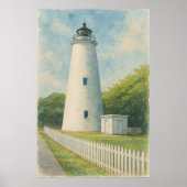Ocracoke Lighthouse Watercolor ポスター (正面)