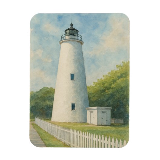 Ocracoke Lighthouse Watercolor マグネット (縦)