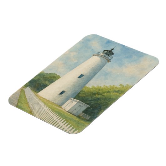 Ocracoke Lighthouse Watercolor マグネット (左側)