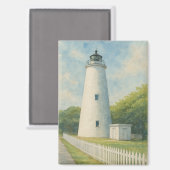 Ocracoke Lighthouse Watercolor マグネット (正面/裏面)