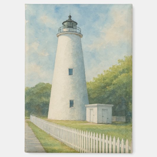 Ocracoke Lighthouse Watercolor マグネット (正面)