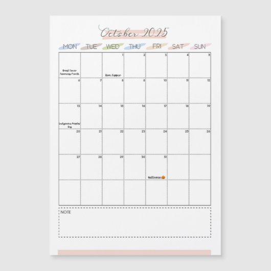 October 2025 Magnetic Calendar (正面)