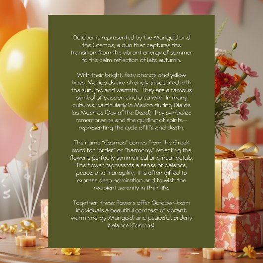 October Birth Flower Birthday Card | Marigolds カード