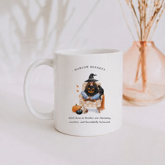 October Birth Month Girl | Monogram  コーヒーマグカップ