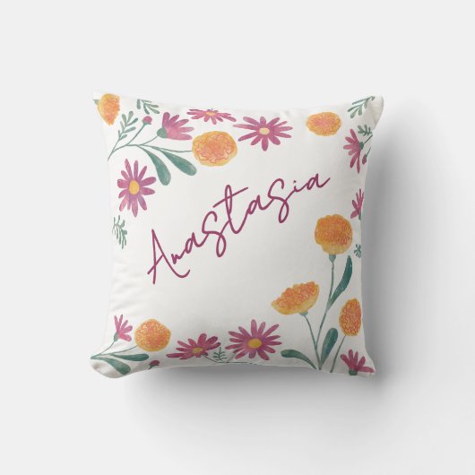 October Birth Month Marigold Cosmos Personalized クッション (正面)