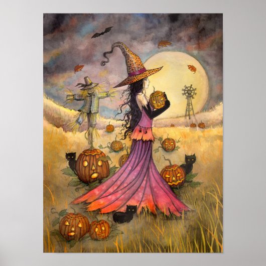 October Fields Witch and Cat Art by Molly Harrison ポスター (正面)