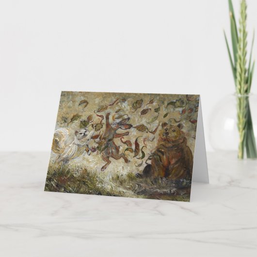 October Fun Whimsical Autumn Forest Animals  カード (正面)