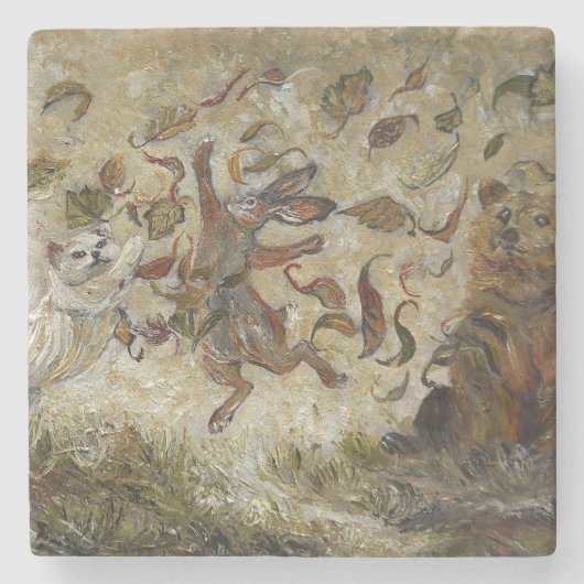 October Fun Whimsical Autumn Forest Animals  ストーンコースター (正面)