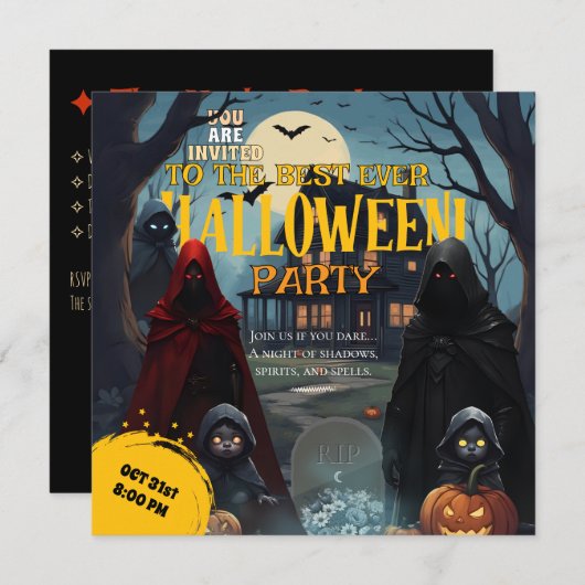 October Ghosts Costume Pumpkin Halloween Party 招待状 (正面/裏面)