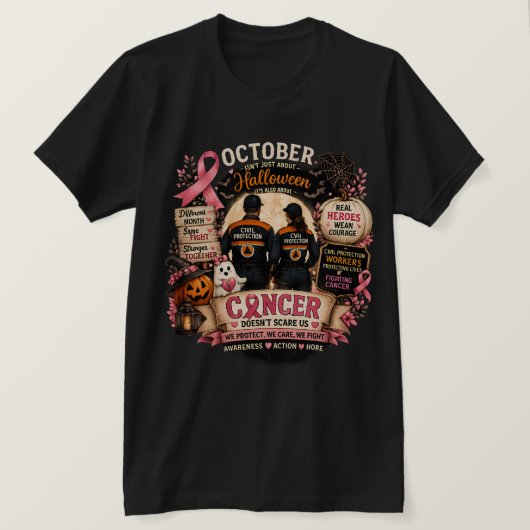 October Heroes™ | 民間防衛 乳がんサポート Tシャツ (デザイン正面)
