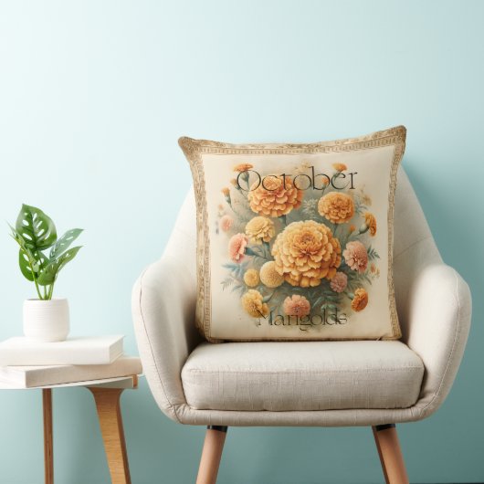 October Marigold Floral Birth Month Fall Decor クッション (椅子)