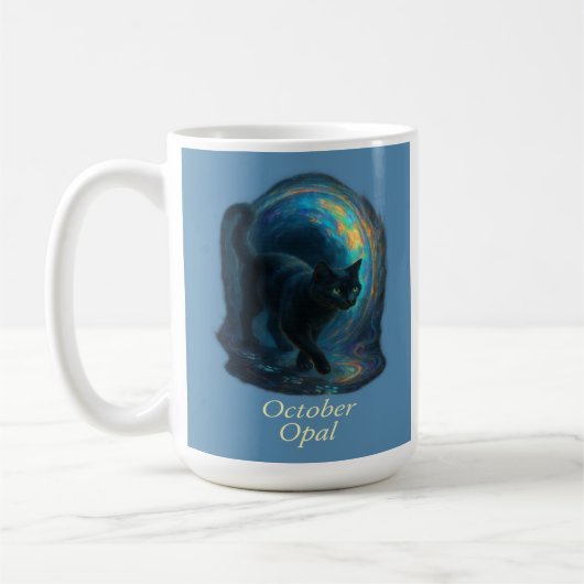 October Opal - Black Cat & Iridescent Portal コーヒーマグカップ (左)