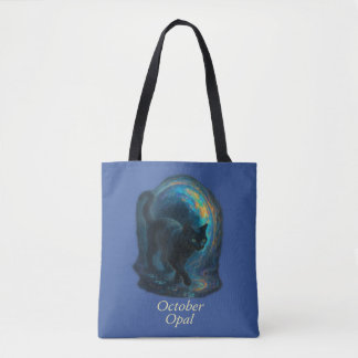 October Opal - Black Cat & Iridescent Portal トートバッグ