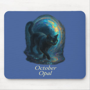 October Opal - Black Cat & Iridescent Portal マウスパッド