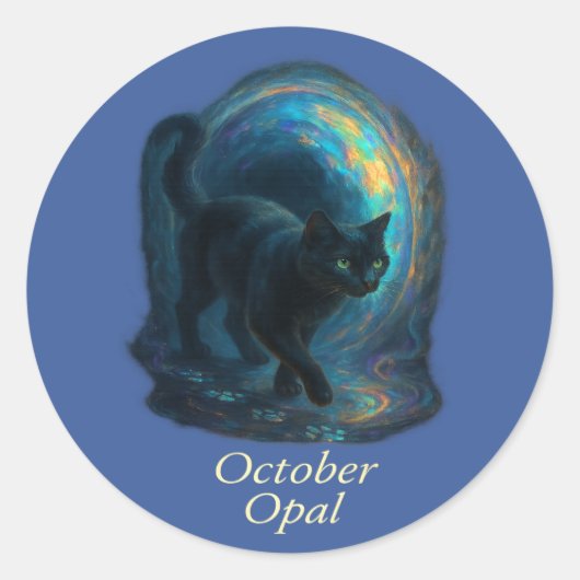 October Opal - Black Cat & Iridescent Portal ラウンドシール (正面)