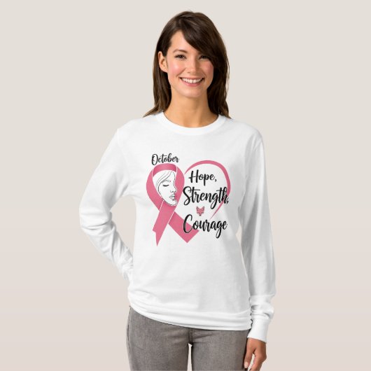 October Pink Ribbon – Hope, Strength & Courage Tシャツ (正面フル)