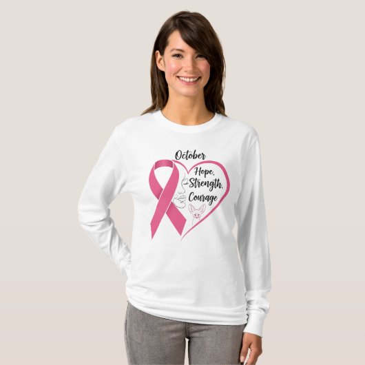 October Pink Ribbon – Hope, Strength & Courage wit Tシャツ (正面フル)